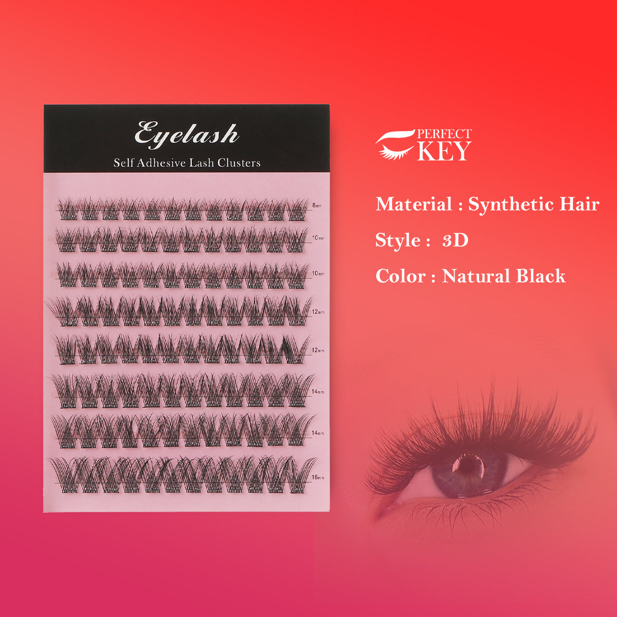 Perfectkey Series B Eyelashes Cluster Lashes DIY Eyelash Extension D Curl Long Individual Lashes