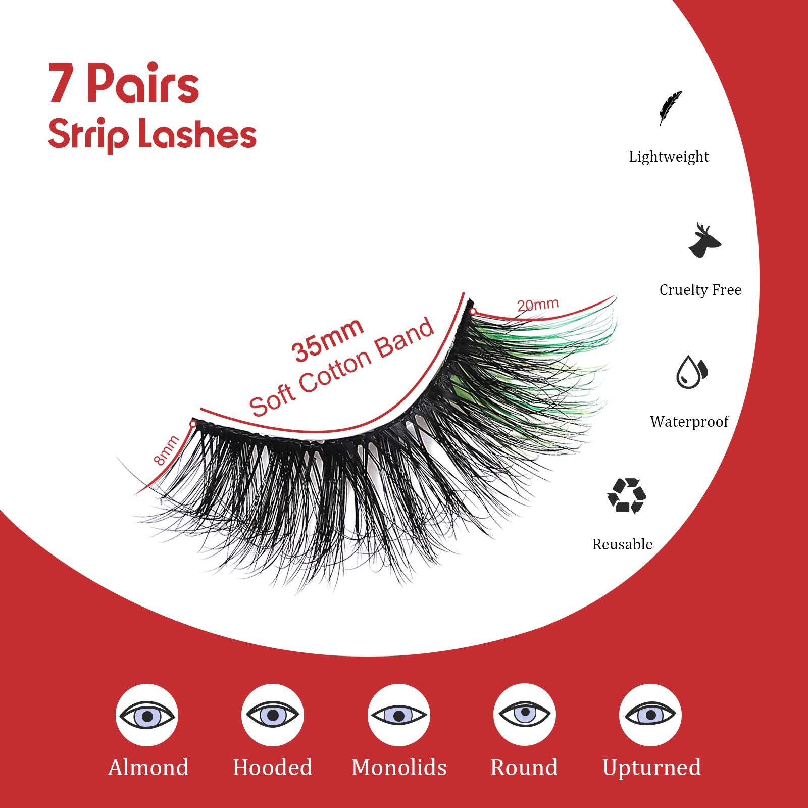 7 Pairs Perfect Key Colored Lashes Strips Fluffy Volume Strip Lashes