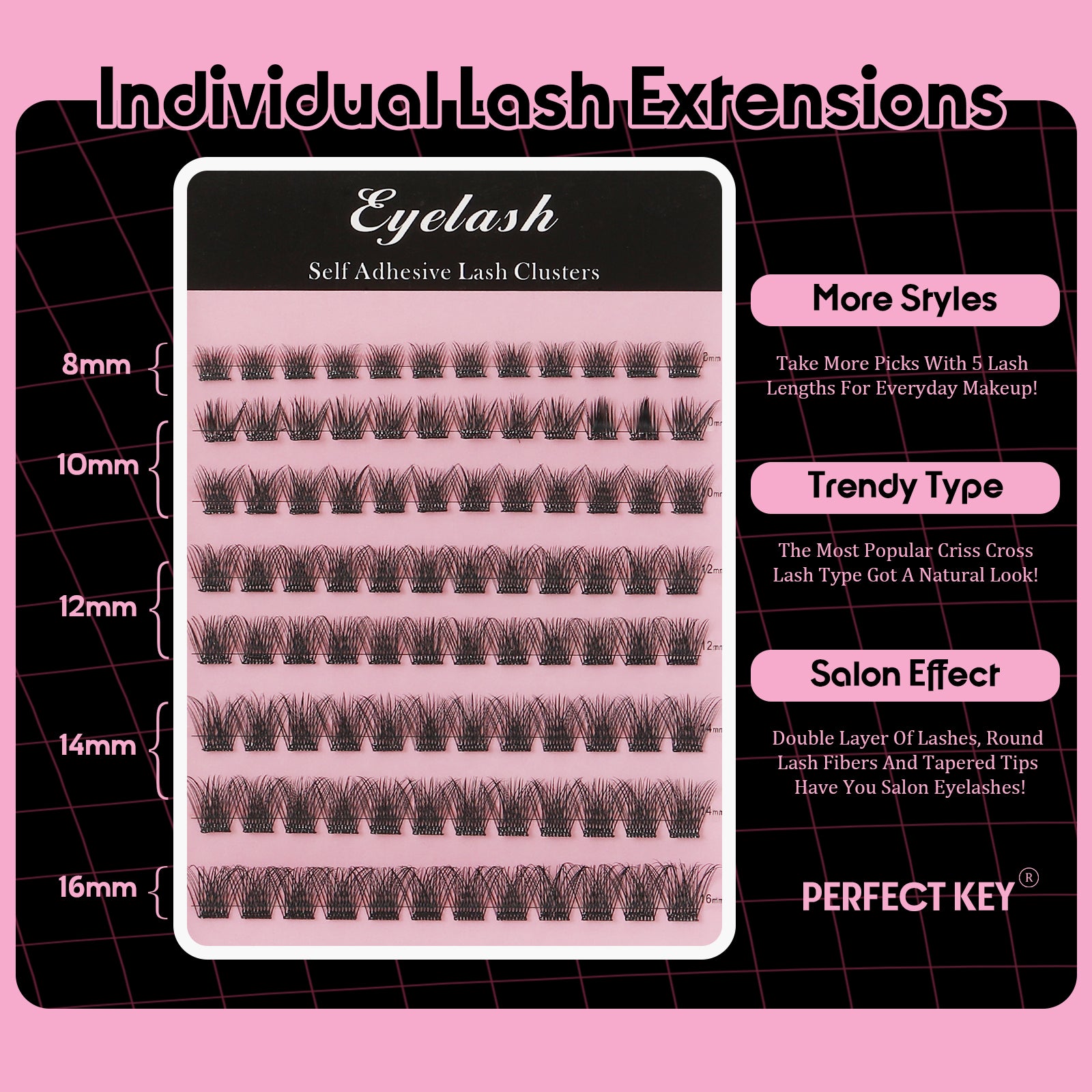 Perfectkey Series B Eyelashes Cluster Lashes DIY Eyelash Extension D Curl Long Individual Lashes