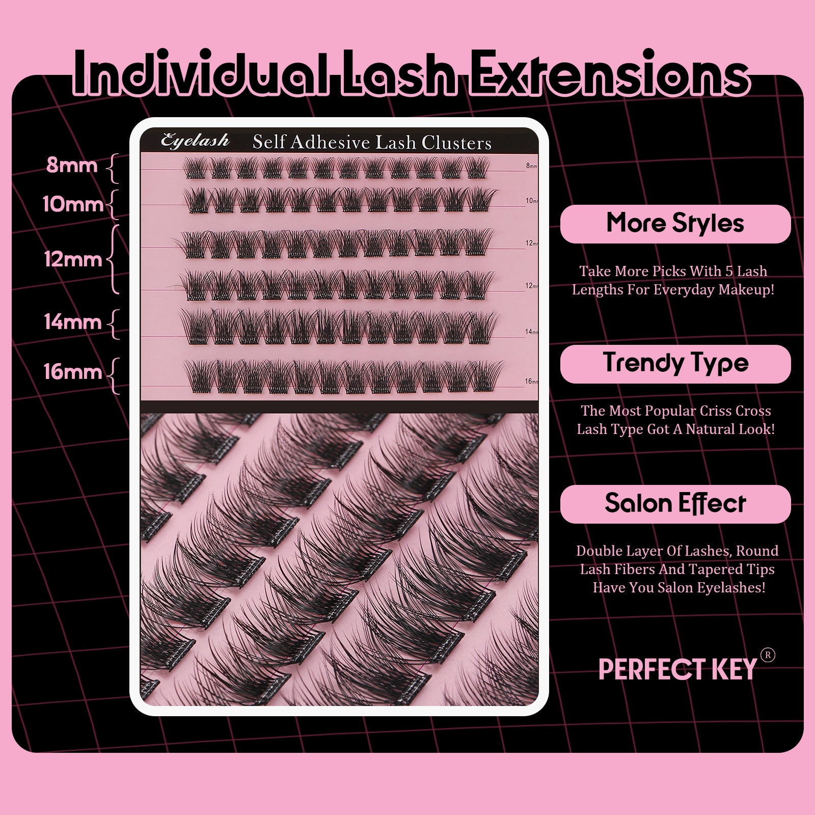 Perfectkey Series B Eyelashes Cluster Lashes DIY Eyelash Extension D Curl Long Individual Lashes