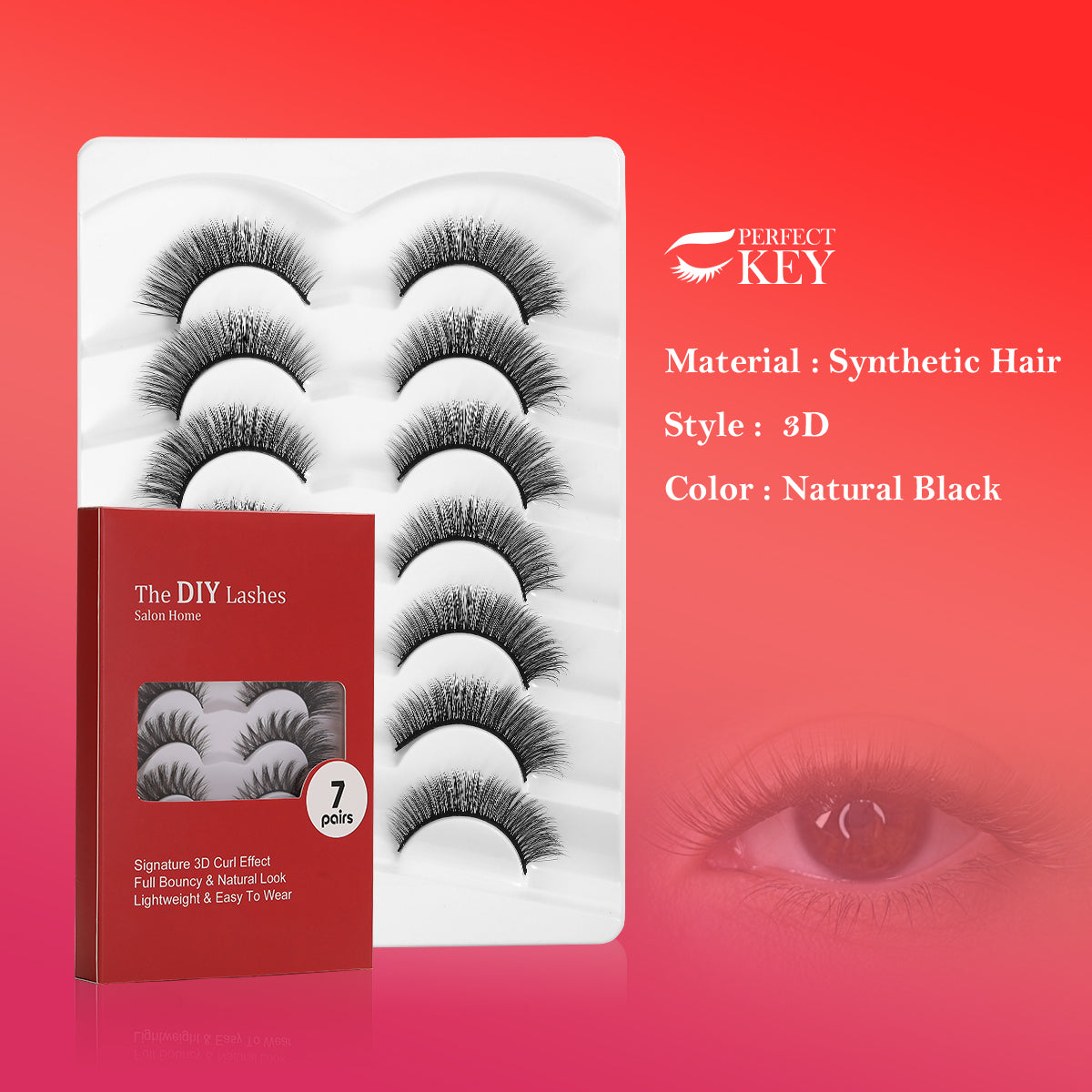 Perfect Key 7 Pairs Eyelashes Natural Look False Lashes 3D Strip Lashes