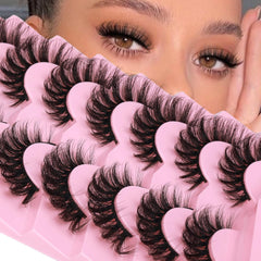 Mink Lashes Fluffy Cat Eye Lashes Wispy 6D Volume False Eyelashes that Look Like Extensions Thick Soft Curly Fake Lashes 7 Pairs Pack