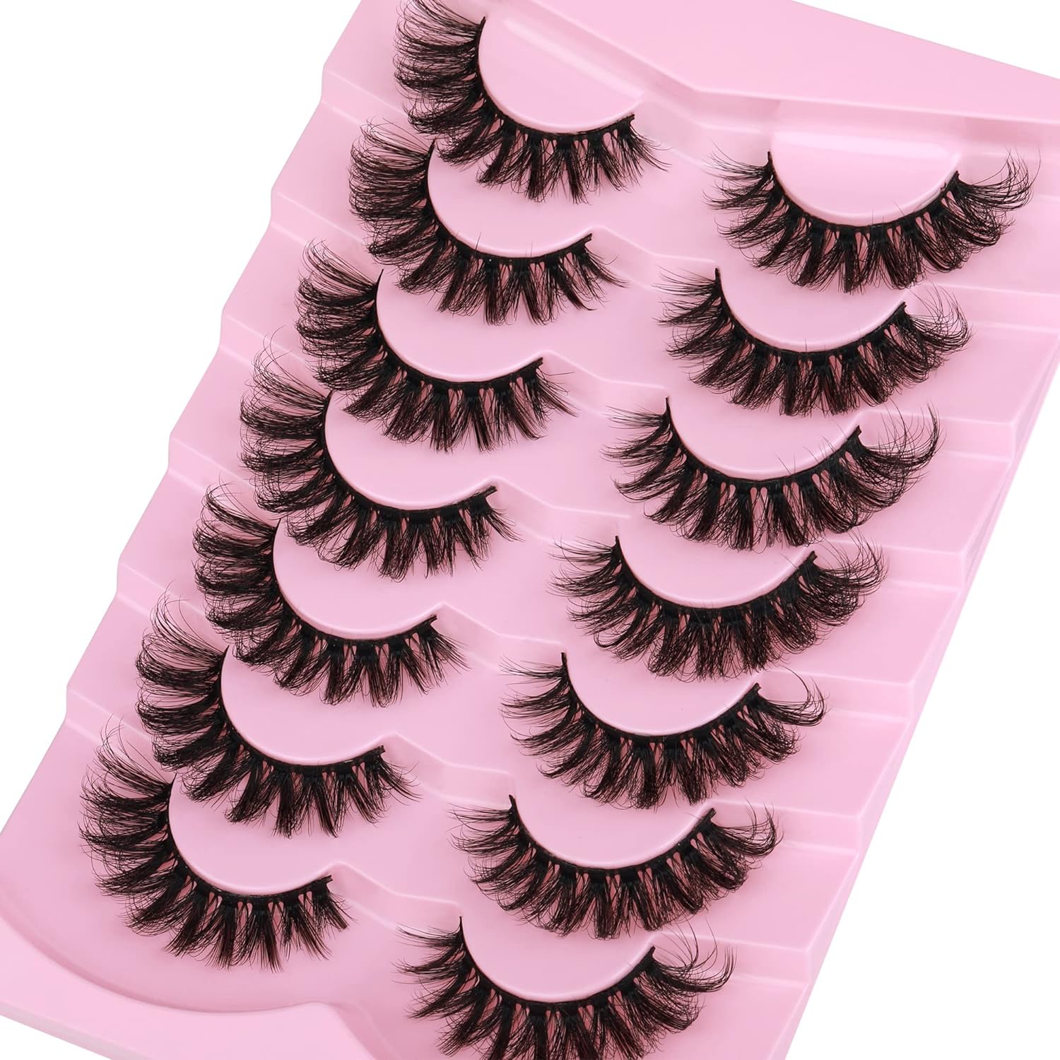 Mink Lashes Fluffy Cat Eye Lashes Wispy 6D Volume False Eyelashes that Look Like Extensions Thick Soft Curly Fake Lashes 7 Pairs Pack