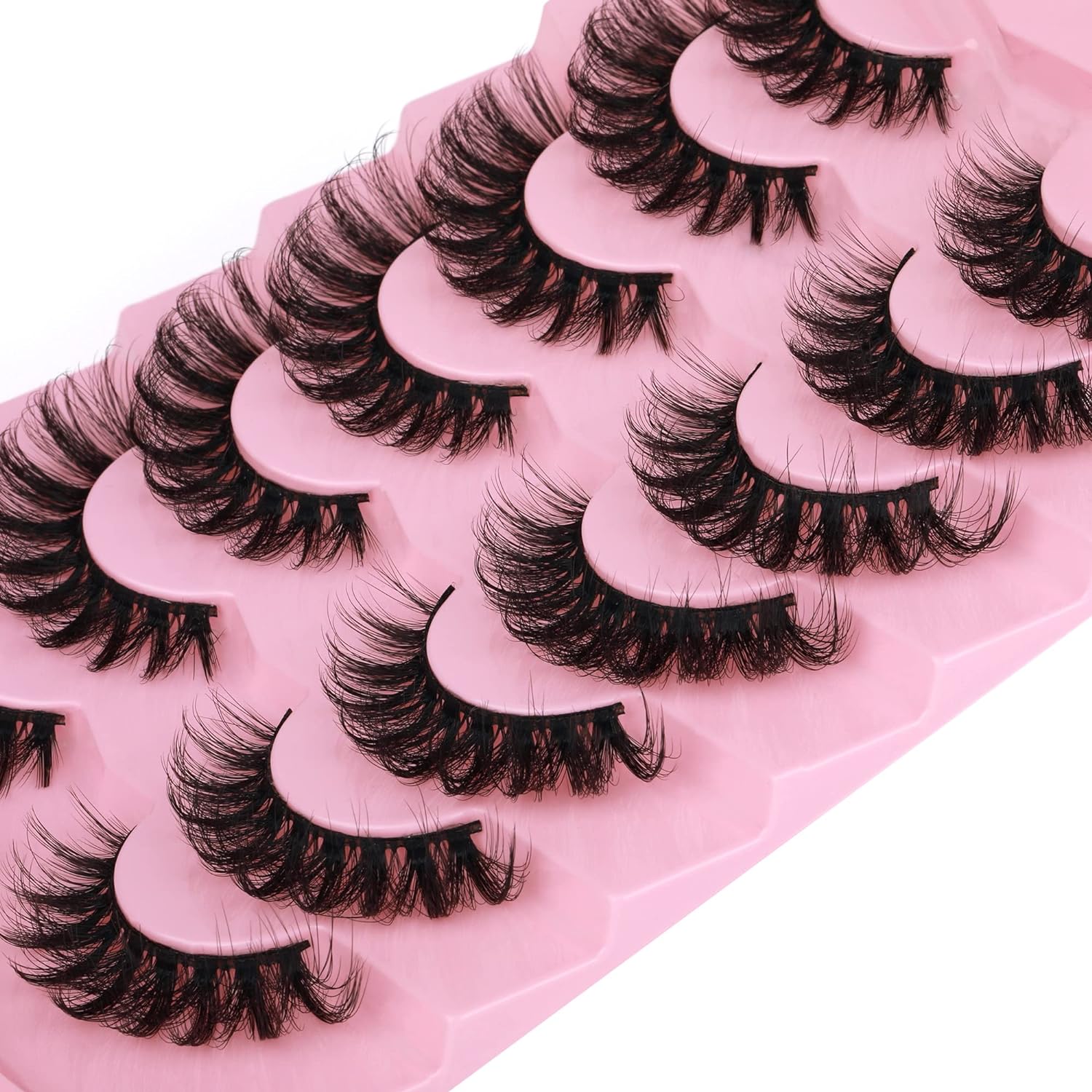 Mink Lashes Fluffy Cat Eye Lashes Wispy 6D Volume False Eyelashes that Look Like Extensions Thick Soft Curly Fake Lashes 7 Pairs Pack