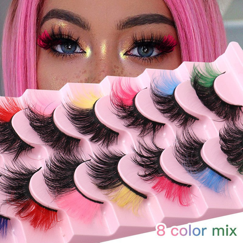 8 pairs of color imitation mink hair natural curl 8D false eyelashes