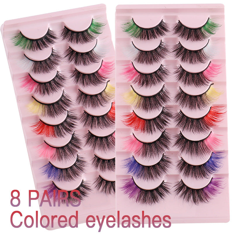 8 pairs of color imitation mink hair natural curl 8D false eyelashes