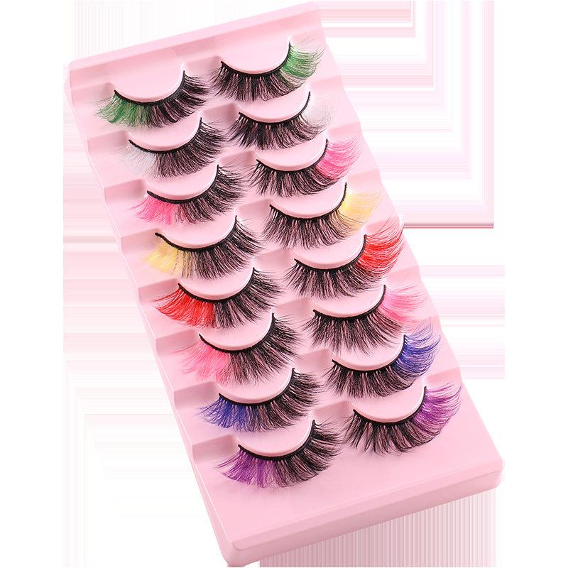 8 pairs of color imitation mink hair natural curl 8D false eyelashes